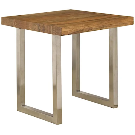 Rustic Modern End Table with Sheesham Wood Top and Metal Base